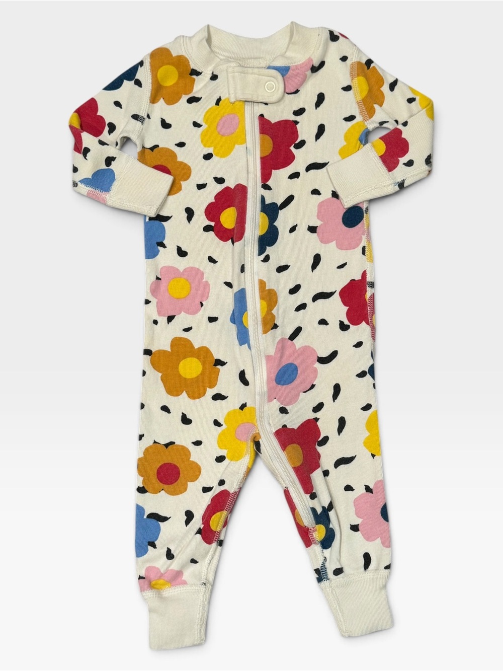 Hanna Andersson Oatmeal Floral Zip Sleeper 3-6M Baby Organic Cotton Speckled